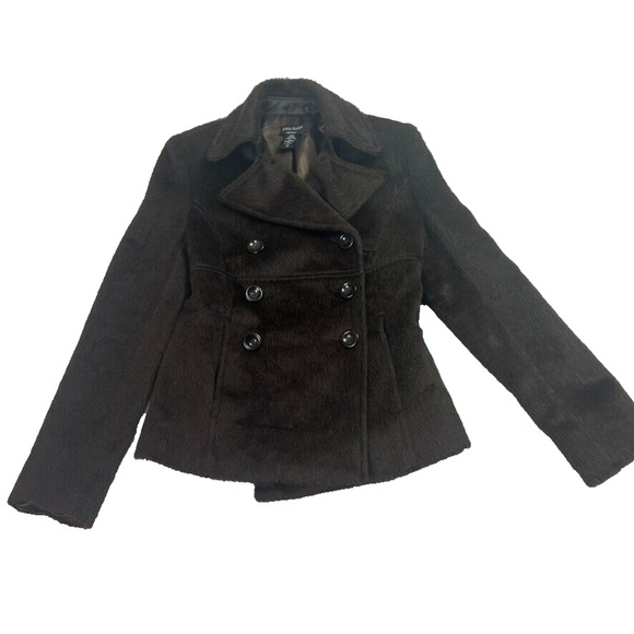 GUESS Jacket Womens XS Alpaca Wool Brown Double Breast Button Down Y2K VTG - Picture 1 of 10